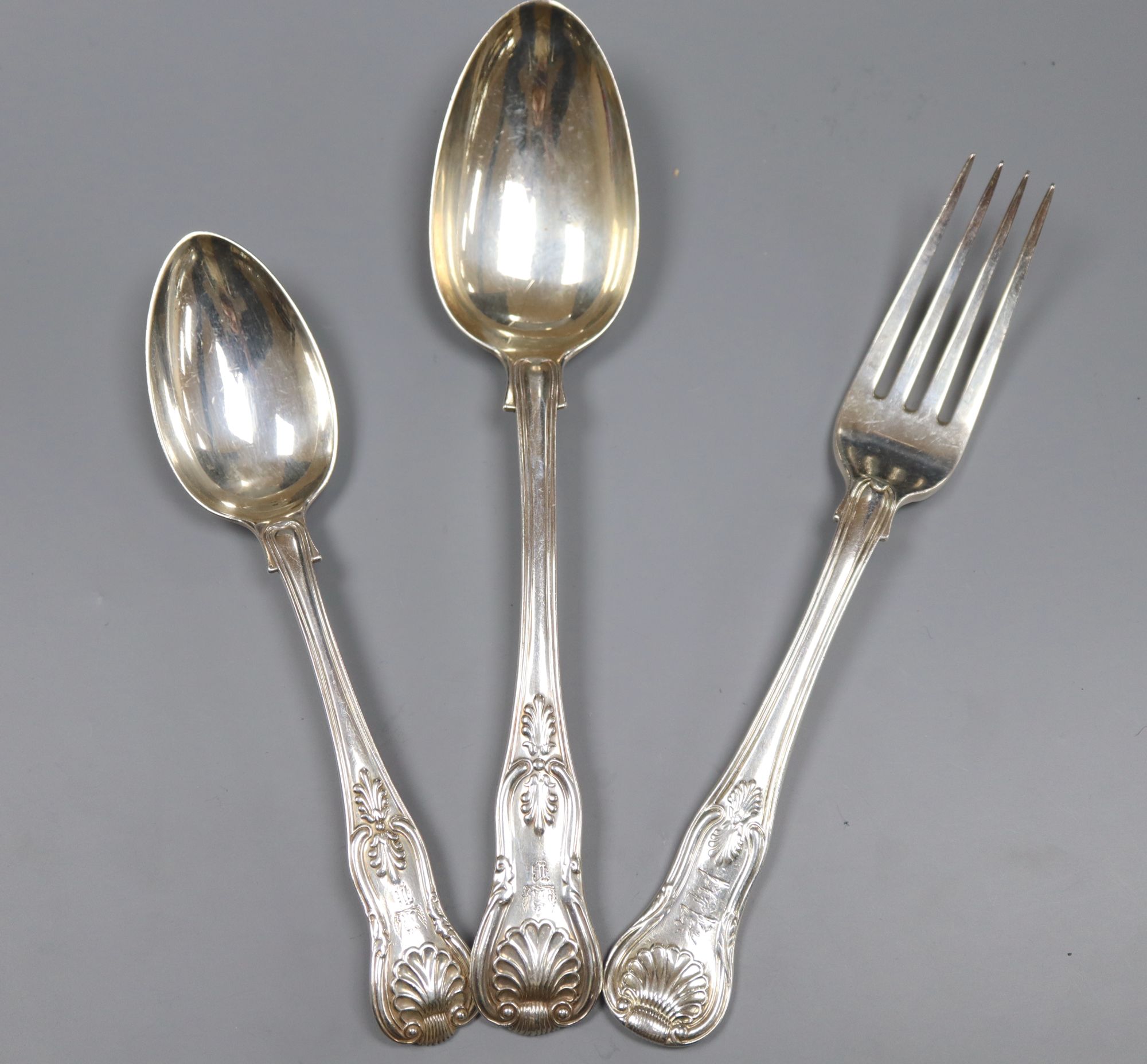 A matched part canteen of 19th century silver Kings pattern flatware